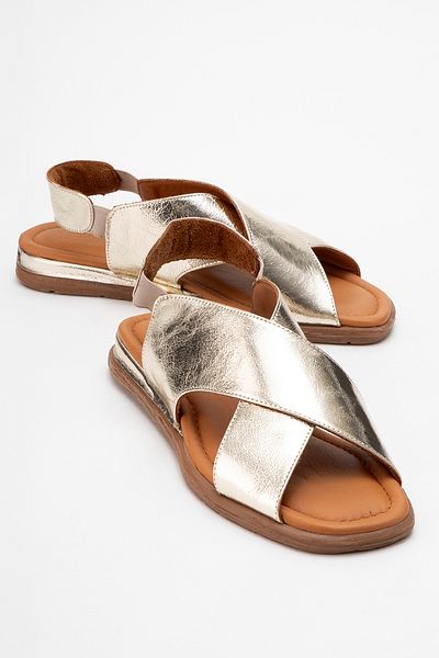 LuviShoes 706 Sandale de damă din piele naturală din piele aurie