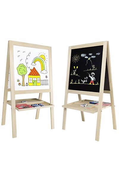 rexa 2in1 Kids Wood Easel Chalkboard With Storage Tray Double Side Blackboard Wooden Chalk Drawing Board