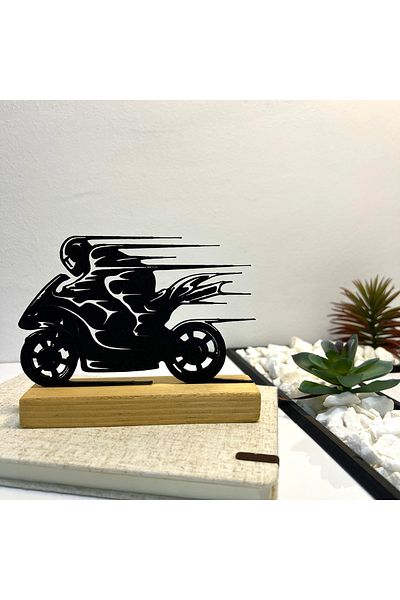 OEM "RUN" decoration with natural wood base, 11 cm, black, 3D printed