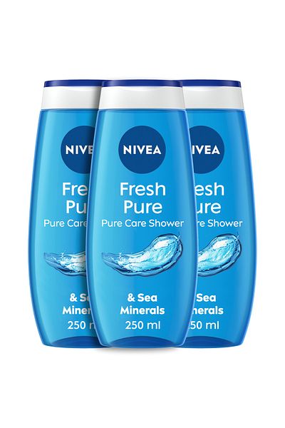 NIVEA Fresh Pure Shower Gel, Body Wash Sea Minerals & Aquatic Scent, 250ml, Pack of 3
