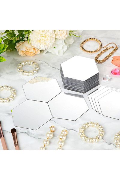 OEM Set de 12 oglinzi decorative acrilice autoadezive model hexagonal, dimensiuni 18,5 cm x 16 cm