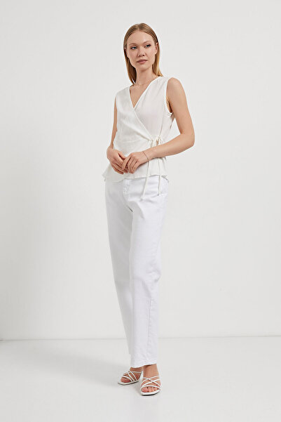 Arma Life Women's Side Tie V-Neck Strap Summer Ecru Blouse