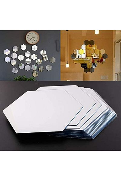 OEM Oglindă decorativă acrilică, design hexagonal, argintiu, mărime XL, 1 bucată