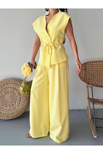 Ekim Store Asymmetric Collar Rope Tie Double Blazer Suit