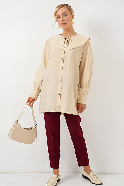 Bigdart Kadın Bebe Yaka Uzun Tunik 5967 - Krem