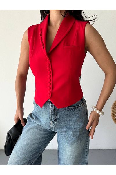 Ekim Store Buttoned Collar Blazer Vest Jacket