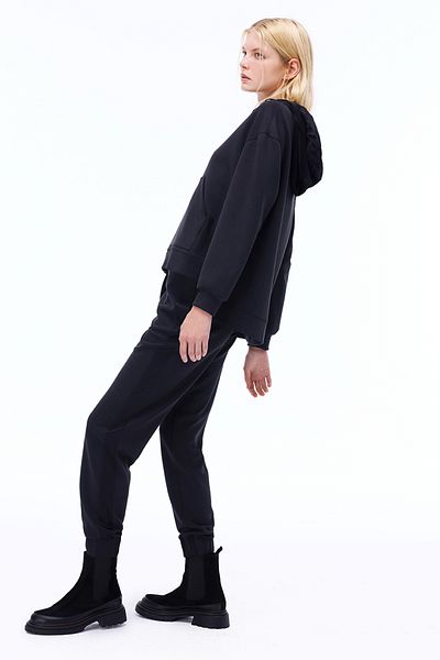 Perspective Arnes Regular Fit Knee Length Low Sleeve Hooded Black Coat