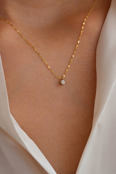 MOOM MÜCEVHERAT 14 Ayar Altın Aynalı Zincir Pırlanta Kolye