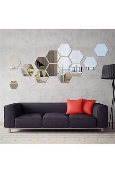 OEM Oglindă decorativă acrilică, design hexagonal, argintiu, mărime XXL, 1 bucată