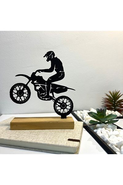 OEM "Enduro Ascent" decoration with natural wood base, 17 cm, black, 3D printed