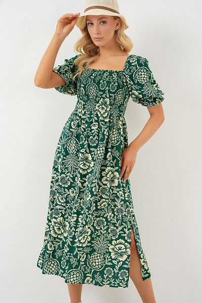 modaserdem 2512 Patterned Slit Dress - Emerald Green