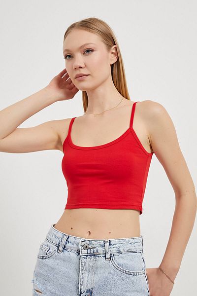 Arma Life Women's Thin Strap Summer Basic Red Tight Crop Tank Top
