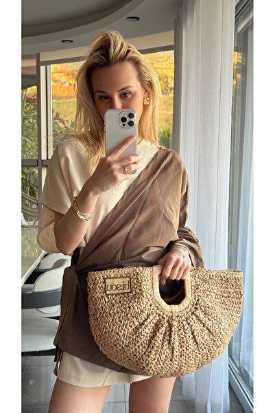 Bisou Mera - kadın rafya el çantası Naturel