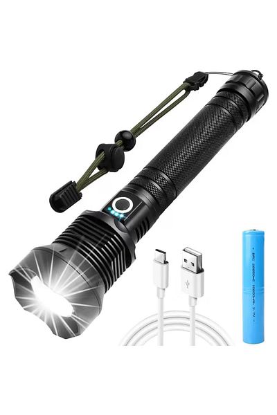 Generic XHP70 LED Tactical Flashlight – 10,000 Lumens, Zoom, 3 Modes, USB Rechargeable