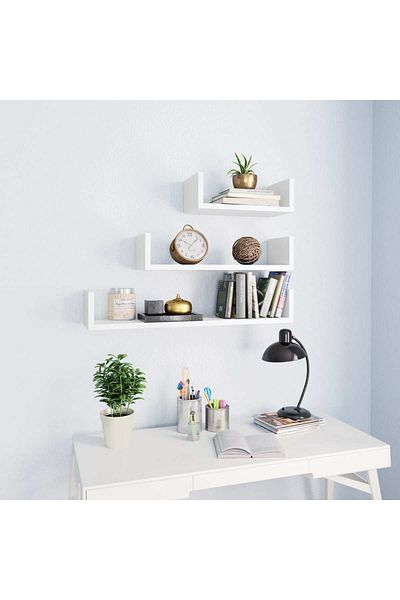 vidaxl Wall Display Shelf 3 pcs White Engineered Wood
