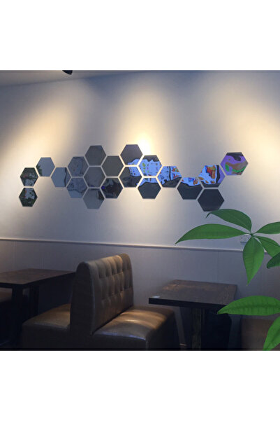 OEM Set oglinzi PVC hexagonale argintii, mărime M - Oglinzi decorative acrilice de lux pentru casă, 12 bucăți/set