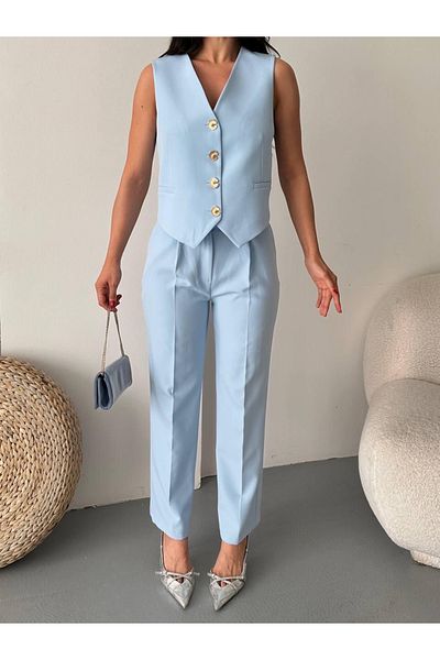 Ekim Store Costum dublu blazer cu vestă cu nasturi aurii și pantaloni