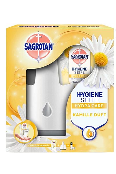 Sagrotan Dozator automat de sapun fara atingere, Sagrotan, Plastic, floare de lotus/ulei de musetel, Alb