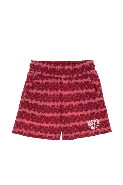 U.S. Polo Assn. Girl's Cherry Heart Pattern Printed Knitted Shorts 50306302-Vr223