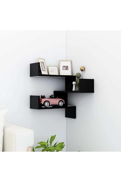 vidaxl Wall Corner Shelf Black 40x40x50 cm Engineered Wood