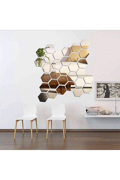 OEM Set of Decorative Hexagonal Honeycomb Mirrors, 16x32 cm, 4 Pieces Sticker
