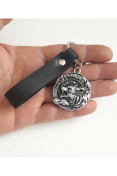 AB Takı Wolf Premium Symbol Fashion Black Real Leather Keychain