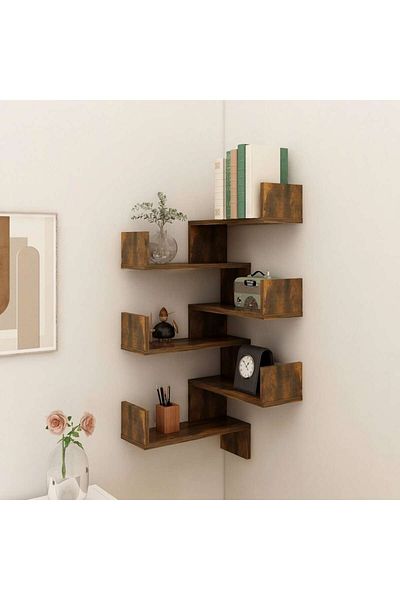 vidaxl Wall Corner Shelves 2 pcs Smoked Oak 40x40x50 cm Engineered Wood