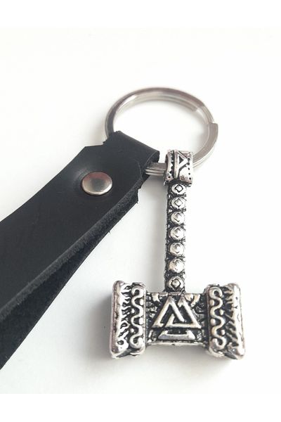 AB Takı Thor Premium Symbol Fashion Black Real Leather Keychain