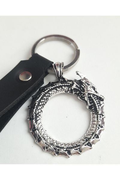AB Takı Self-Eating Snake Premium Symbol Fashion Black Real Leather Keychain