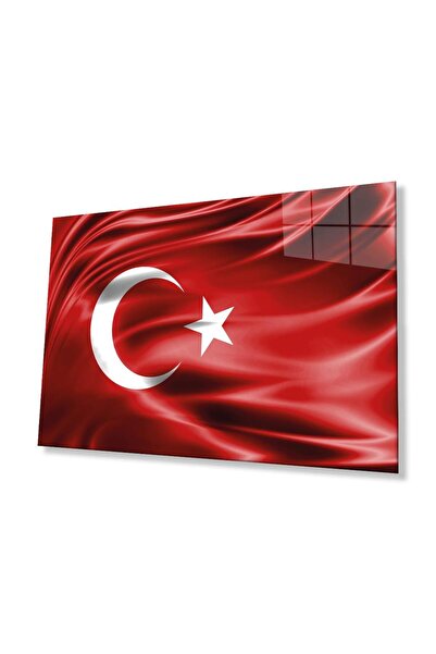 idealizbiz Kırmızı Dalgalı Türk Bayrağı Cam Tablo Red Wavy Turkish Flag Glass...