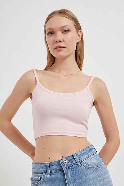 Arma Life Women's Thin Strap Summer Basic Pink Tight Crop Tank Top