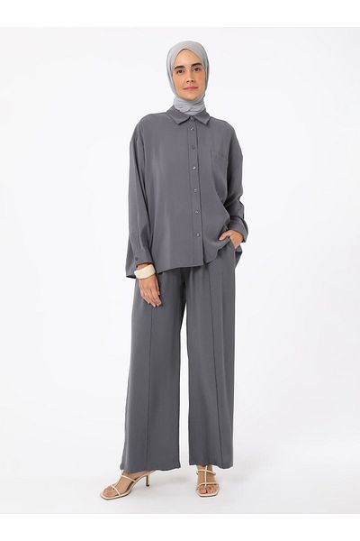 Refka Modal Trousers with Rib Detail - Gray - Refka