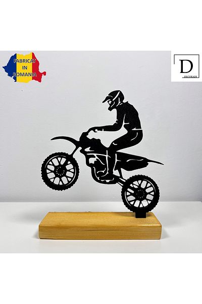 OEM "Enduro Ascent" decoration with natural wood base, 17 cm, black, 3D printed