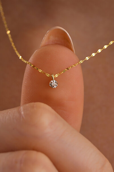 MOOM MÜCEVHERAT 14 Ayar Altın Aynalı Zincir Pırlanta Kolye