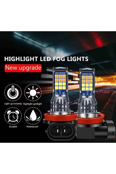 AUTOREY Set de 2 becuri LED pentru faruri de ceață auto H8/H11 60W alb și galben 6000K/3000K, schimbare de culoare prin oprire/pornire