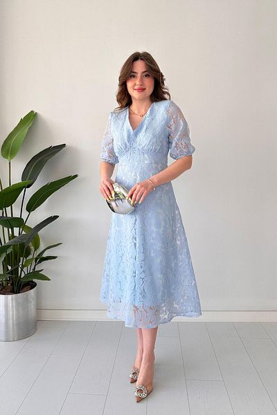 MaziButik Embossed Dress Baby Blue
