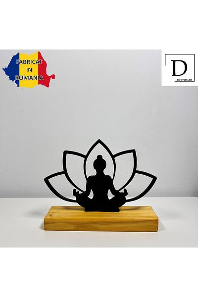 OEM "Meditation" decoration with natural wood base, 11 cm, black, 3D printed
