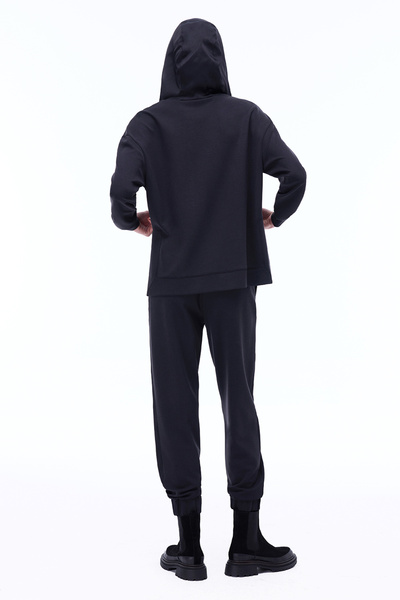 Perspective Arnes Regular Fit Knee Length Low Sleeve Hooded Black Coat