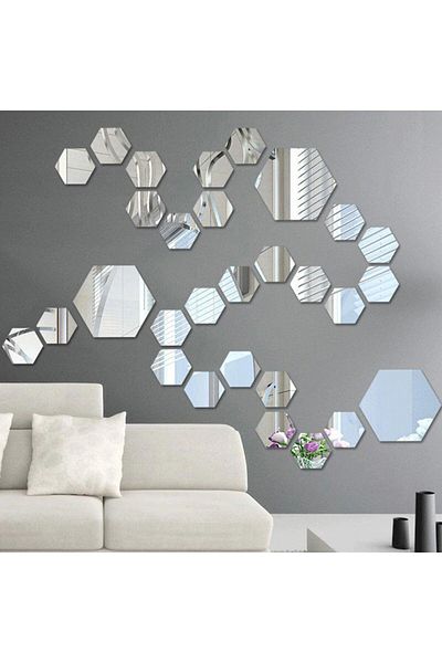 OEM Set de oglinzi cu design hexagonal - oglinzi decorative acrilice argintii, 29 de piese