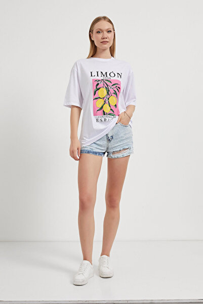 Arma Life Γυναικείο λευκό φαρδύ μπλουζάκι με στάμπα λεμόνι