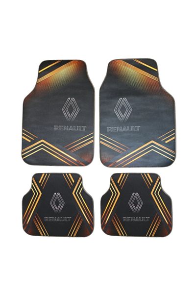 Generic Complete set of universal Renault car mats – Front and rear – Black-orange design with logo