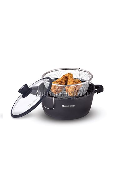 Muller Kitchen Mueller Kitchen Deep Fryer With Mesh Basket 26 Cm 5.5 L, Cast Aluminum - Mk-3016
