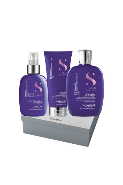 Alfaparf Milano Set Alfaparf Blonde pentru neutralizarea tonurilor galbene, Șampon 250 ml + Balsam 200 ml + Spray 125 ml