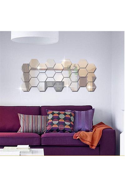 OEM Oglinzi decorative hexagonale din fagure de miere pentru baie și living - 24 de bucăți