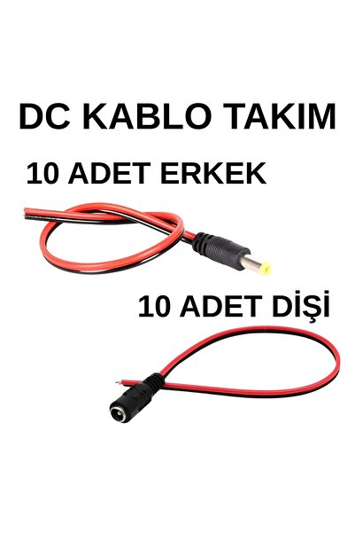 SpeedUF 5.5x2.1 mm DC Adaptör Kablosu Takımı 10’lu Set (10 Erkek + 10 Dişi), 12V LED & Kamera Uyumlu