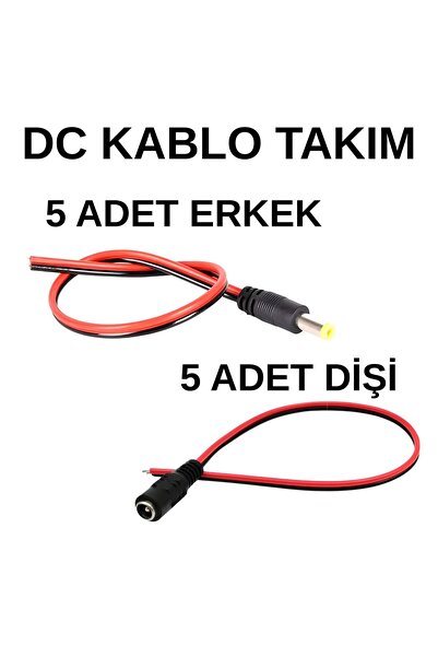 SpeedUF 5.5x2.1 mm DC Adaptör Kablosu Takımı 5'li Set (5 Erkek + 5 Dişi), 12V...