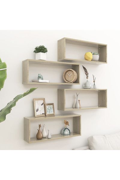 vidaxl Wall Cube Shelf 4 pcs Sonoma Oak 60x15x23 cm Engineered Wood