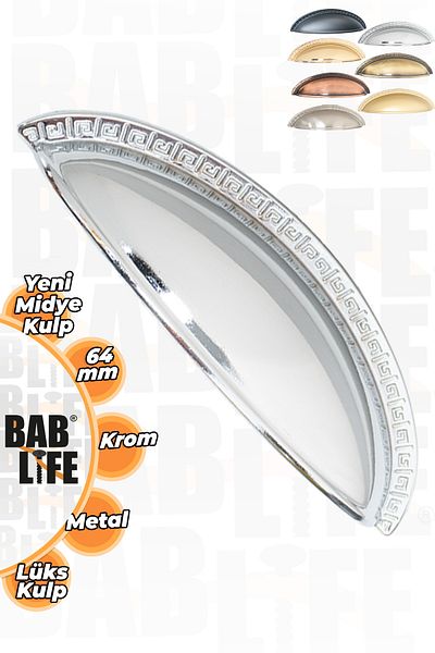 bablife New Mussel 64mm Chrome Stone Sandal Dish Luxury Modern Drawer Cabinet Cloakroom Furniture Handles
