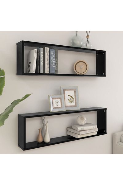 vidaxl Wall Cube Shelf 2 pcs Black 100x15x30 cm Engineered Wood