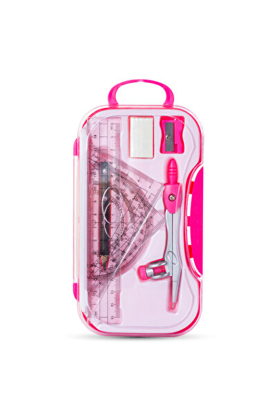 Eazy Kids مجموعة أدوات هندسية مكونة من 8 قطع - بوصلة، مسطرة، منقلة - وردي